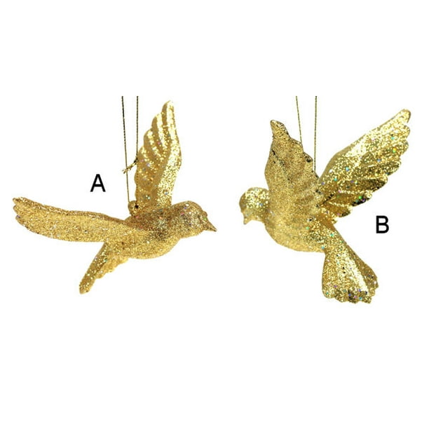 Set 6 Brand New 3.5” Glass Dove Ornaments w//Gold Glitter On Wings and Tail.